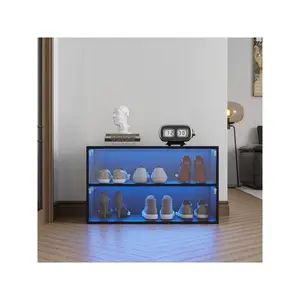 outstanding quality  Black Glass Door Box Shoe Storage Cabinet With RGB Led Light