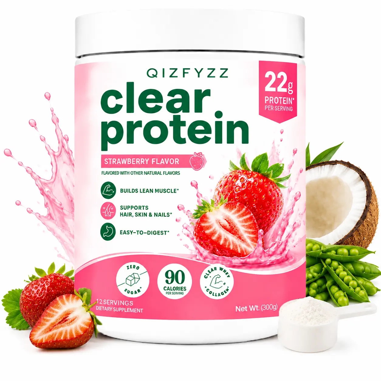 Clear Protein Powder – A clear blend of whey protein and collagen | Contains 22g protein, 90 calories, 0g sugar, a refreshing fruit-flavored drink | Protein powder specially designed for women.