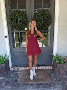 Maroon Denim Tie Strap Dress
