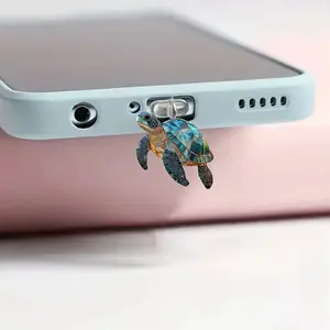 2D Acrylic Green Turtle Dust Plug for iPhone Type-C iPad Android Tablets, Decorative Charging Port Cover for AirPods, Phone Charm, Cute Phone Accessory, Cell Phone Charm