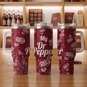 My Pepper Cup 40oz Insulated Tumbler With Handle & Straw, Pepper 23 Flavors Stainless Steel Travel Mug, Burgundy Soda Lover Cup, Retro Soft Drink Drinkware, Pepper Fan Gift