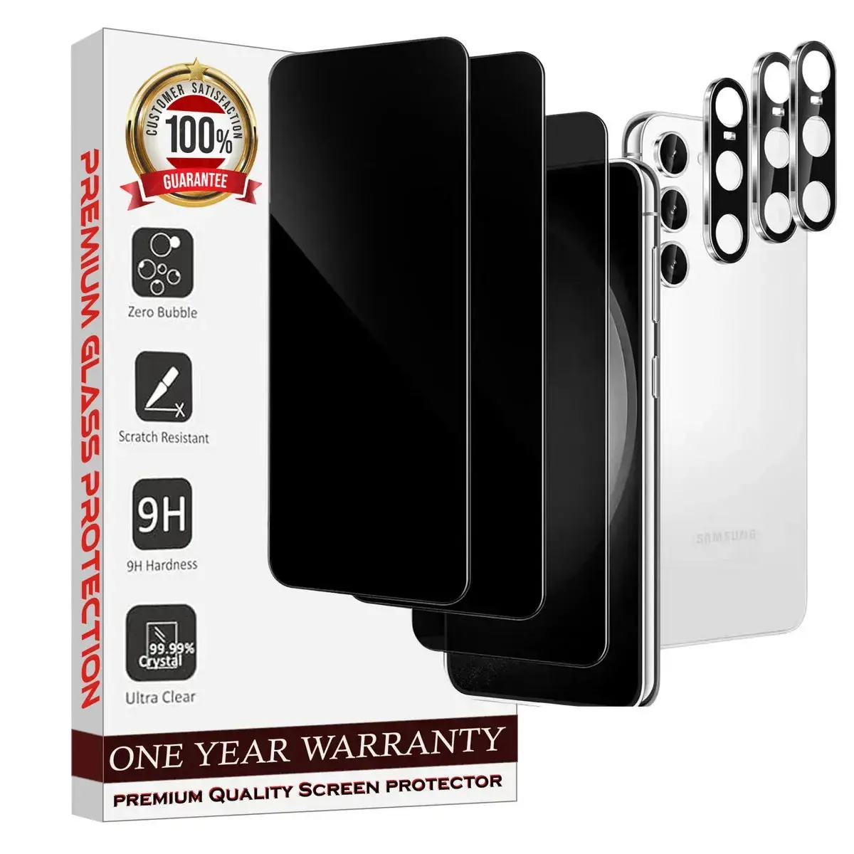Entronix Anti-Spy Privacy Screen Protector & Camera Lens Protector Compatible with Galaxy S25 - 6-Piece Combo Protection Tempered