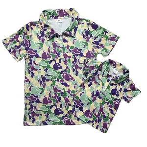 Men's Mardi Gras Camo Print Collared Short-Sleeve Polo T-Shirt BT1452 - Menswear Top for Adult Casual Festive Outfits, Family Matching Clothes