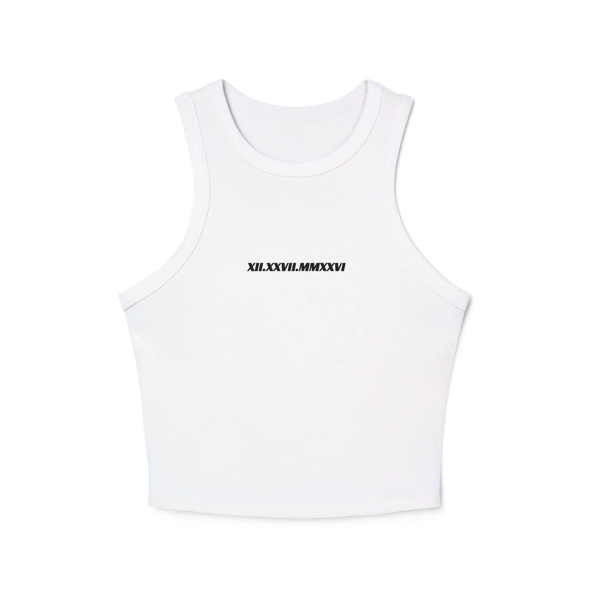 Customizable Date Roman Numerals Micro Rib Crop Tank Top | Anniversary Girlfriend | Bachelorette Shirt Wedding Gift Bridal Shower Bride casual comfy cami slim sleeveless top White Womens y2k tight-fitting