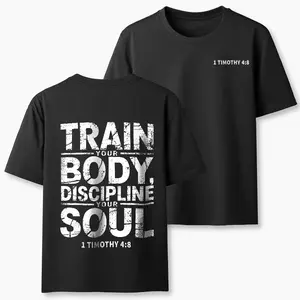 "Unisex T-Shirt" "Train Your Body Discipline Your Soul" "1 Timothy 4:8 Bible Verse Tee" "Christian Fitness Graphic Shirt" "Religious Workout Casual Top" "Athletic Scripture Cotton Tshirt" "Christmas Gift" "Thanksgiving Gift"
