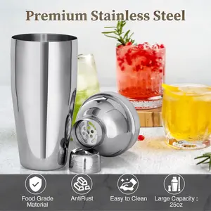 15PCS Cocktail Shaker Set, 750ml/25oz Bartender Kit with Stand & Recipes, Bar Tools Set with All Bar Essential Accessories,Martini Shaker Bartending Kit, for Drink Mixing Home Bar Party, Silver muddler