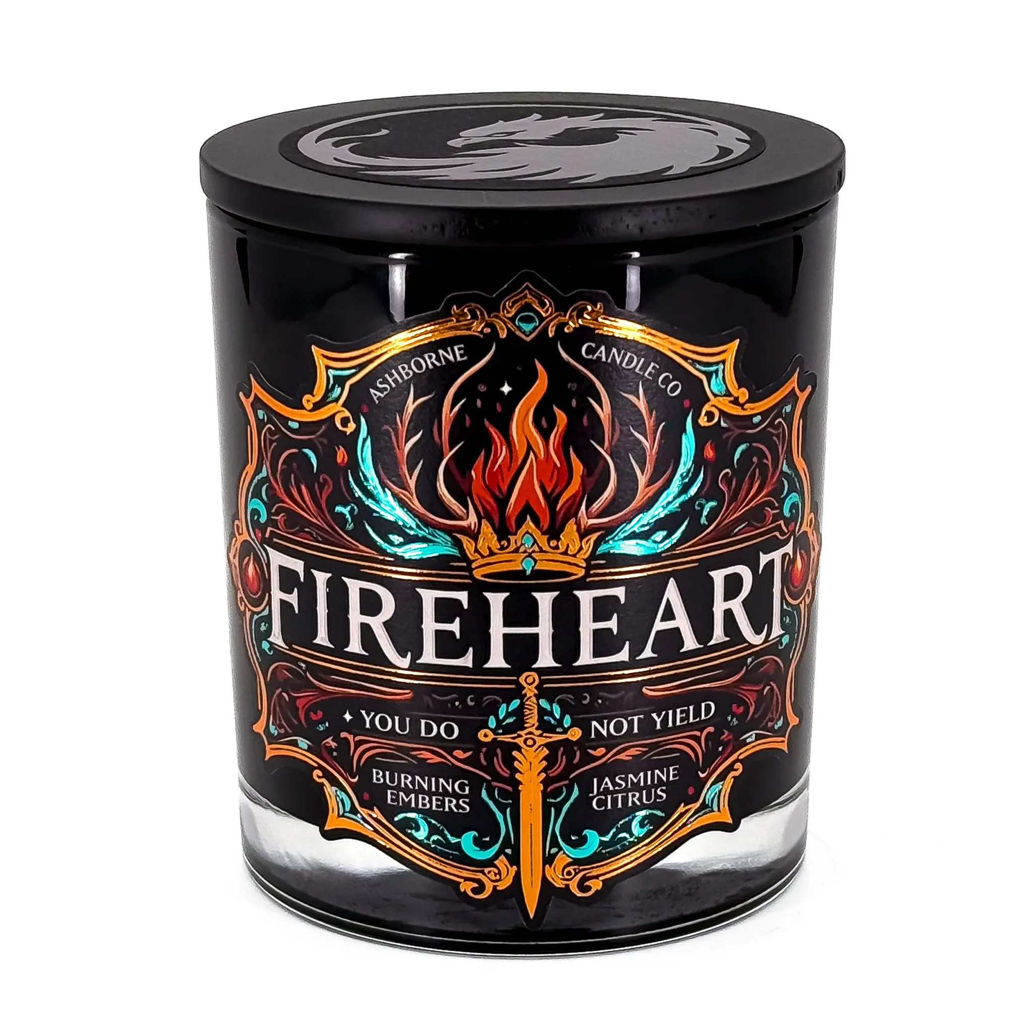 Fireheart - ToG inspired 8oz Scented Candle - Burning Embers, Jasmine, Citrus - Natural Coconut Wax - 35 h Burn Time - Bookish Decor and Fragrance