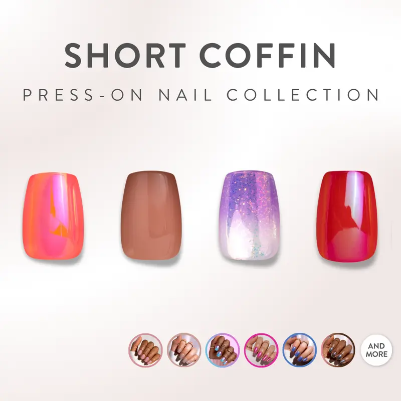 Red Aspen Short Coffin Press On Nails Salon-Quality Damage-Free 2-Week Wear Nail Dashes