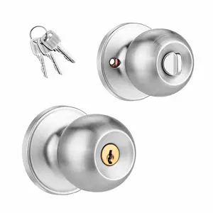 Spherical Door Lock with Key, Stainless Steel-Aluminum Alloy Construction, Round Handle, Silent Operation, Rust-Proof, Smooth Functioning, Easy Old Lock Replacement, for Home Bedroom Office, Silent Lock
