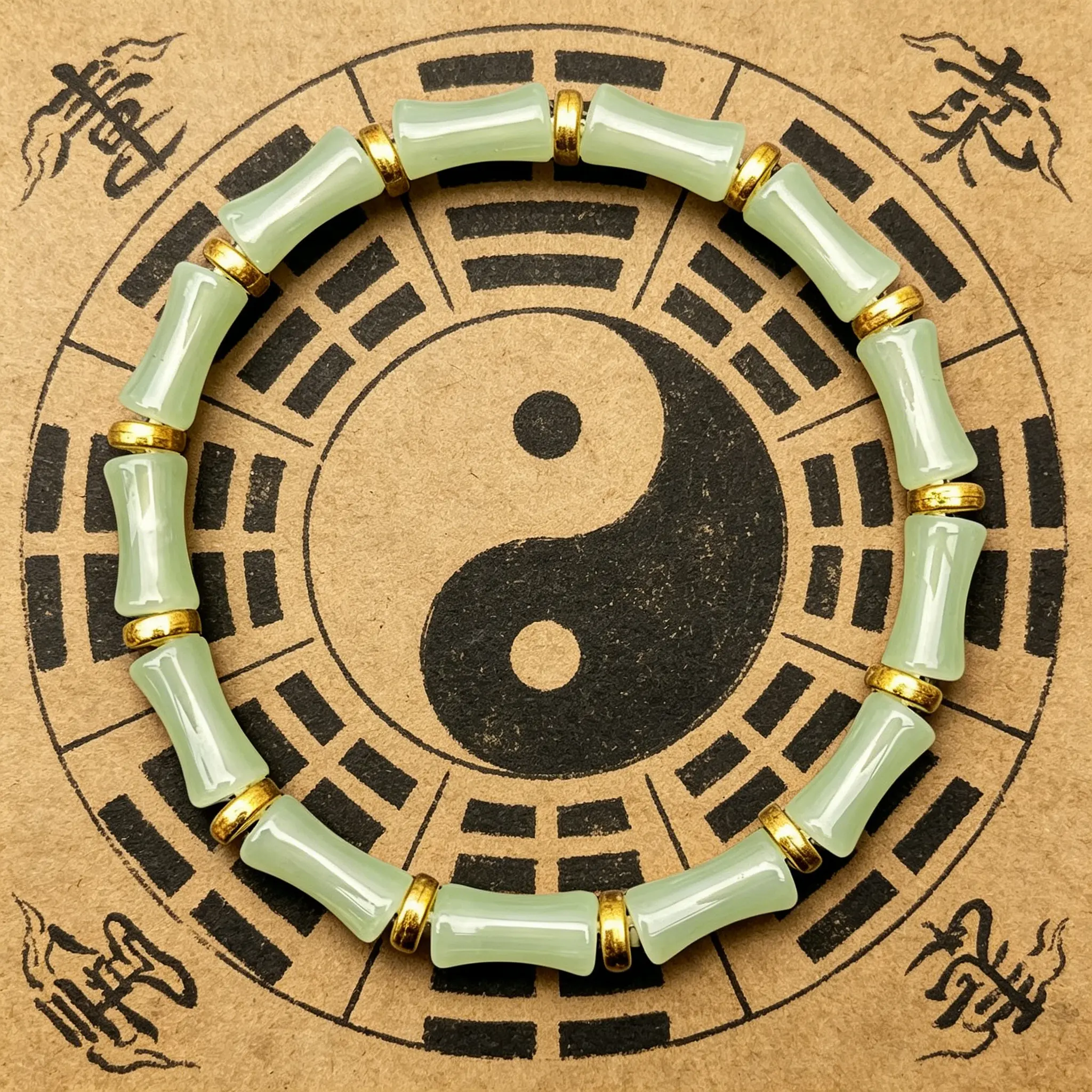 Taoist Blessed Green Bamboo Bracelet Boost Career Fortune Smooth Progress & Success Amulet