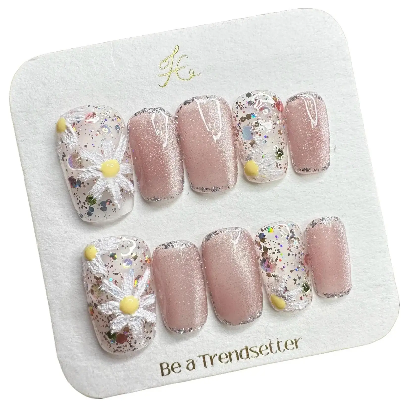 Y48 Hand worn nail hand painted cat eye flower Nail Gentle sweet temperament removable press on nails Multicolor