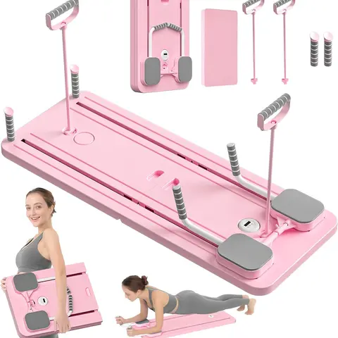 Pilates Board at home - 2026 Pilates Reformer Set, 8 in 1 Pilates Sliding Board (Pink)， Multi-Purpose Foldable Pilates Reformer Board for Home ，pilates at home workouts， pilates board Home Fitness Equipment for Men And Women Pad pilates reformer