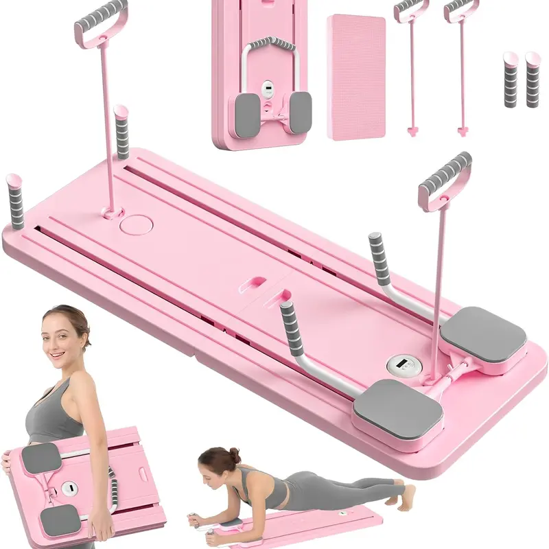 Pilates Board at home - 2026 Pilates Reformer Set, 8 in 1 Pilates Sliding Board (Pink)， Multi-Purpose Foldable Pilates Reformer Board for Home ，pilates at home workouts， pilates board Home Fitness Equipment for Men And Women Pad pilates reformer