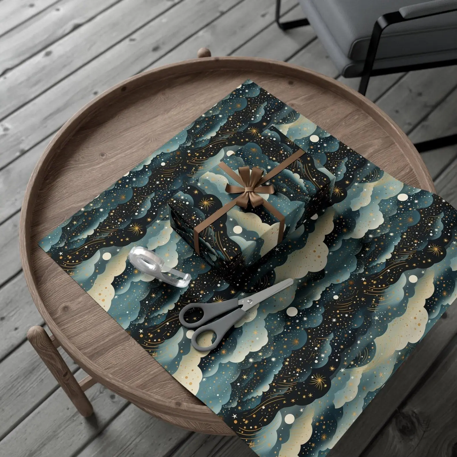 Midnight Magic Celestial Night Sky Wrapping Paper Stars Moon Clouds Constellation Gift Wrap Masculine Wrapping Zodiac Night Sky Star Gift GFTMT40