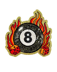 Flaming 8 Ball & Dice Sequin Patch