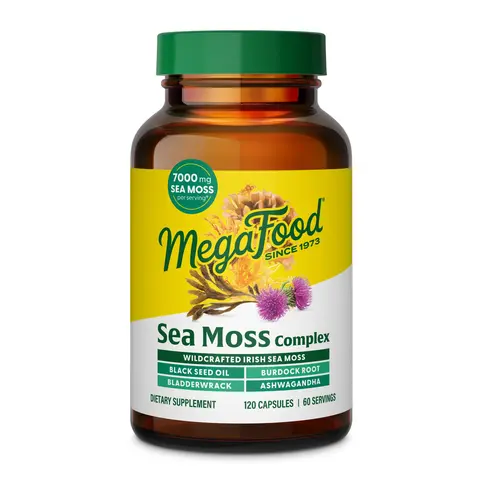 MegaFood Sea Moss Complex Dietary Herbal Capsules, 20:1 Concentrated High Potency Supplement, Burdock + Bladderwrack Botanicals Blend, Gut & Immune Support, Antioxidant Cell Protection, Sugar-Free Daily Nutrition Supplement (2 Caps Daily)