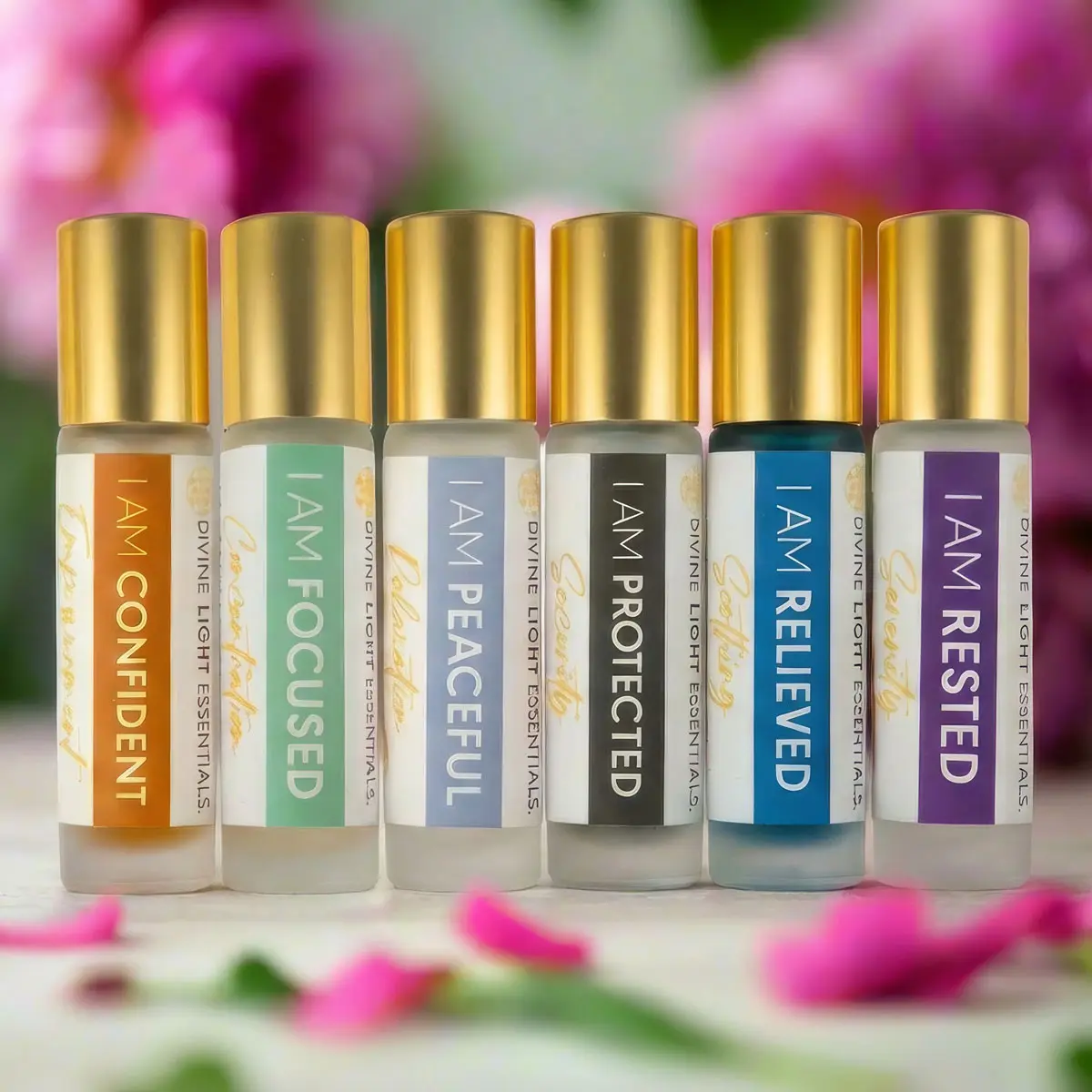 Divine Light Codes Emotional Support Essential Oil Elixirs Set - 6 Roller Bottles with Frankincense, Earthy-Wood Scent, Amethyst Crystals - Health, Wellness, Therapeutic Aromatherapy Treatment for Adult Stress Relief, Calm