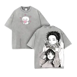 Kaoruko Waguri & Rintaro Tsumugi Oversized Washed Anime Tee – Double Sided Japanese Graphic Shirt – Kaoru Hana wa Rin to Saku