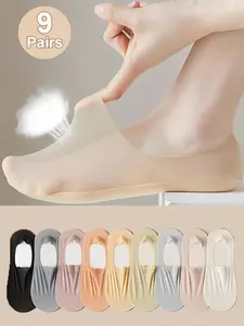 Women's 9 Pairs Solid Sheer Invisible Socks, Breathable Comfortable Socks for Daily Wear, Multipack Low Cut Socks for Summer