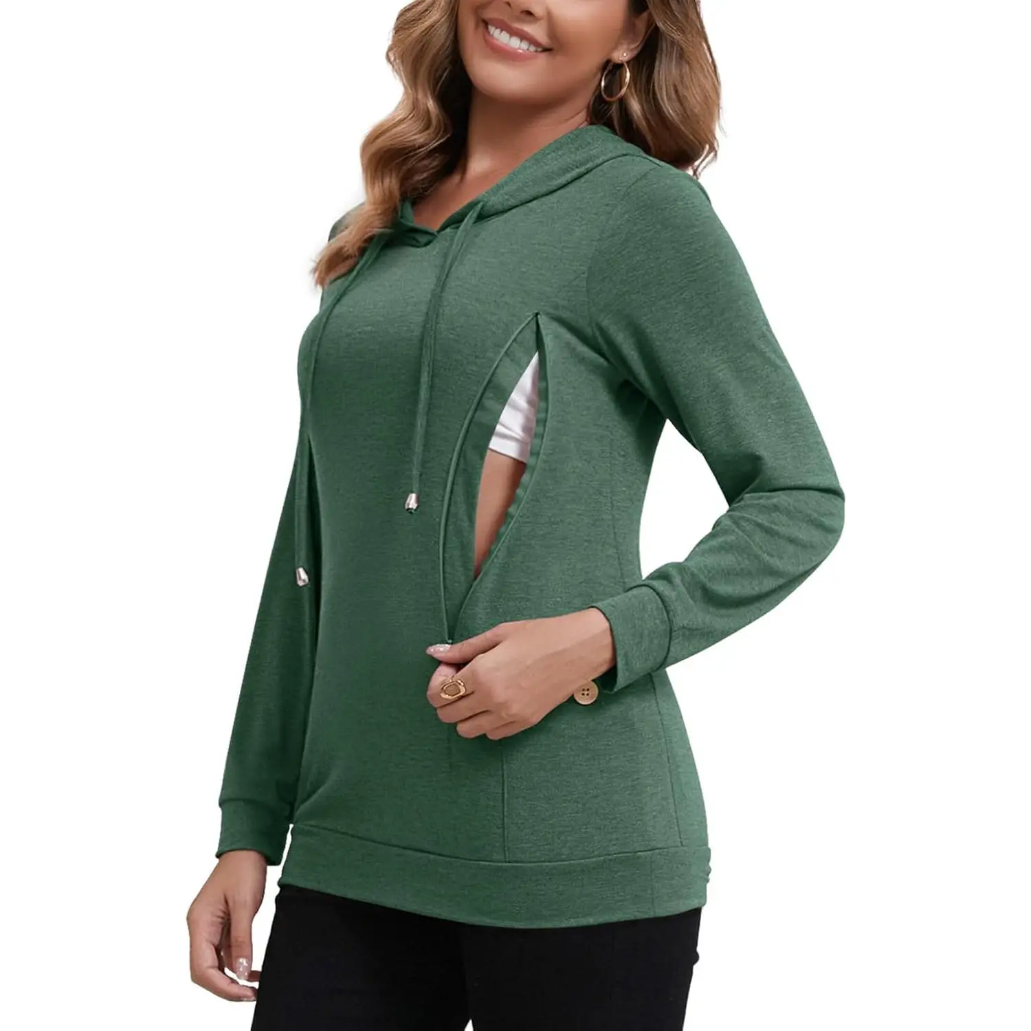 Women's Long Sleeve Nursing Hoodie - Casual Breastfeeding Pullover with Hidden Zipper for Outdoor & Indoor Leisure Activities, Hooded, Sweatshirt