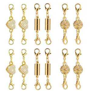 12 PCS Magnetic Necklace Clasps and Closures with Lobster Clasp Gold and Silver Stainless Steel Charm Pendant Gift set for Women Girls Seniors
