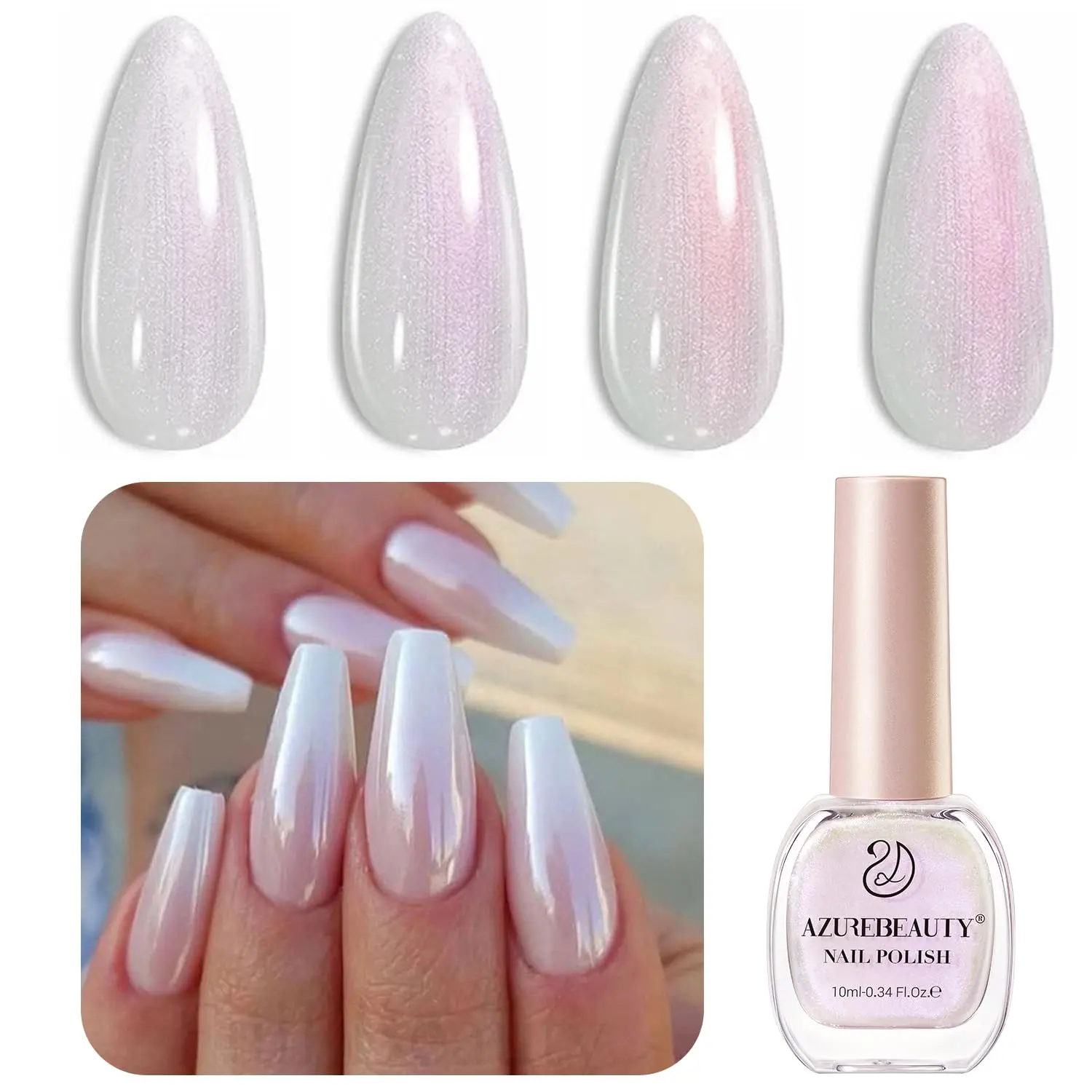 AZUREBEAUTY Chrome Nail Polish, Quick-Dry Lustrous Enamel for a Glossy Pearl Shine Finish, DIY Manicure & Pedicure Nail Supplies, Chrome Nails