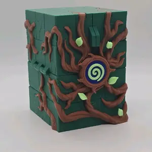 Grove Deck Box - Green Cube with Brown Roots and Blue Spiral Center for Storage and Organization with Magnets Druidic Energy Leaves and Glow-in-the-Dark Filament - Organiser