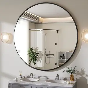 48 inch round mirror metal frame circle mirror wall mounted for entryway bathroom vanity living room black