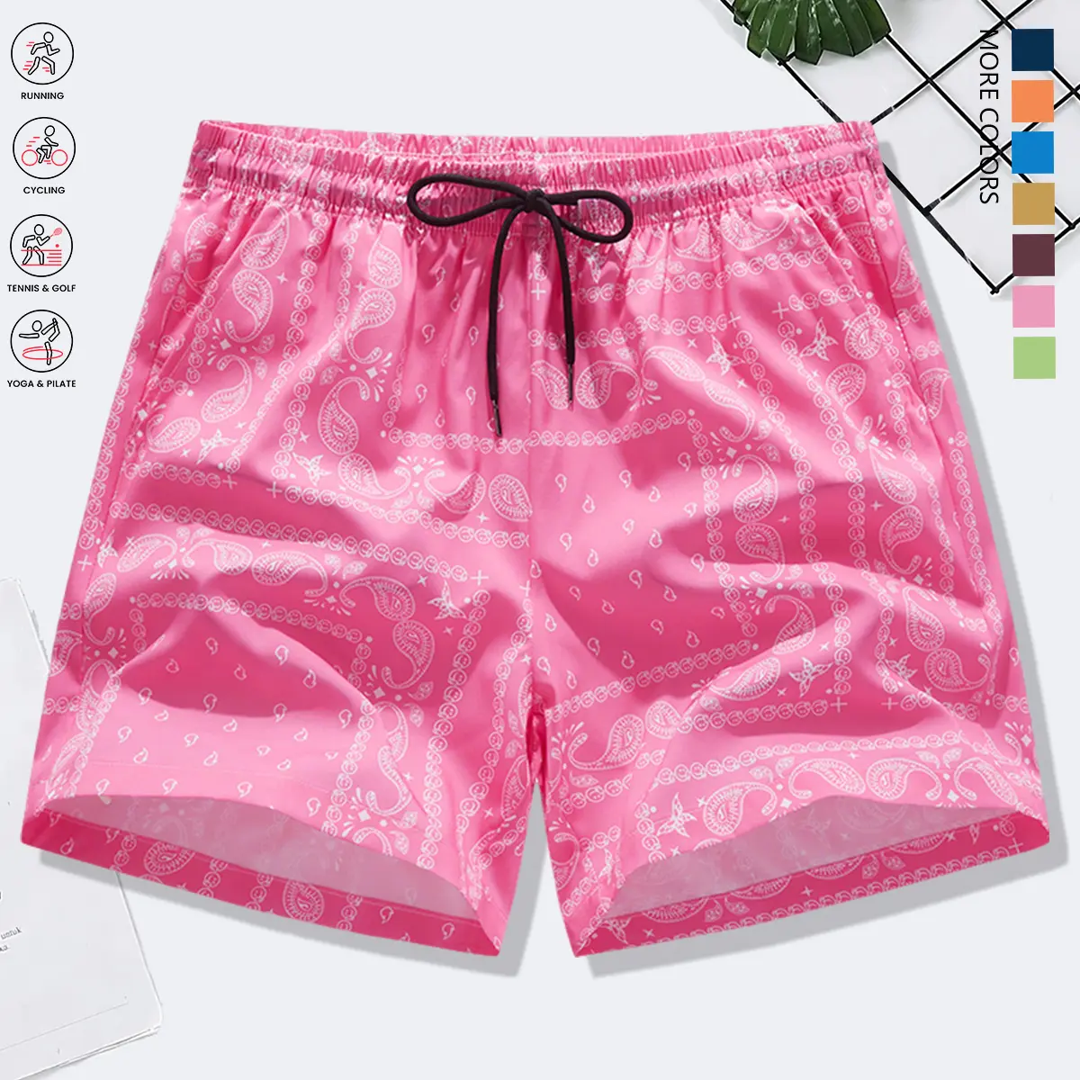 Men’s floral swim trunks — swimming shorts with an elastic drawstring waist — lightweight beach shorts for surfing, swimming, workouts, and vacations — casual, non-clingy quick-dry fabric, sporty style, durable design— a summer essential Menswear