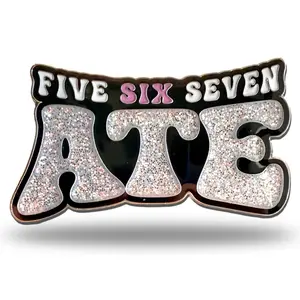 FIVE SIX SEVEN ATE Enamel Cheer Pin - 2" x 1.1" Hard Enamel with Sparkling Silver Glitter Letters for Cheer Bags Jackets Practice Gear & Team Gifts