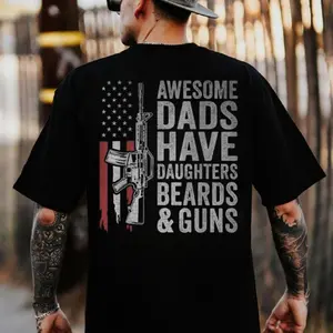 Awesome Dads Have Daughters Tattoos Beards Shirt , Casual Menswear, Funny Trending Shirt, Unisex Cotton Graphic Tee, Perfect for Casual Wear or Special Occasions Summer Streetwear