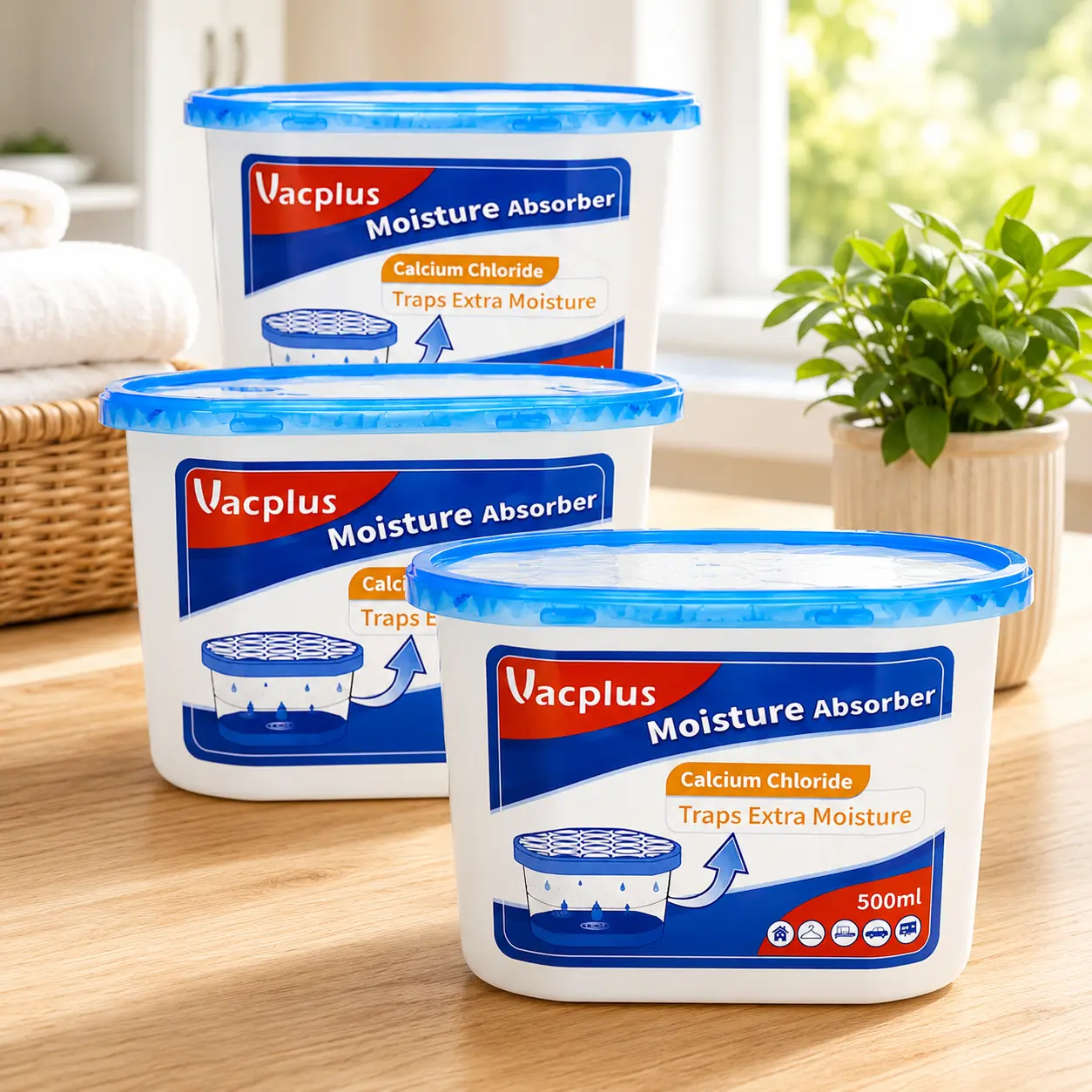 Vacplus 3 Pack Fragrance-Free Aluminum/Plastic Moisture Absorber Boxes - Efficient Humidity Reduction & Moisture Control for Closet/Bathroom Home Supplies
