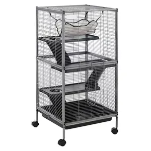 45" H Rolling Small Animal Cage – 4-Tier, Hammock, 6 Doors. Smooth-Rolling Wheels & Removable Tray. Sturdy Steel Wire. For Ferrets, Chinchillas, Kittens & Sugar Gliders