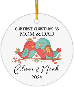 Our First Christmas as Mom & Dad Ornament, 1st Xmas as Mommy & Daddy Keepsake, Custom Names Birds Dad Mom Xmas Ornament, New Parents Christmas Ornaments, Couple Bird Xmas Decor