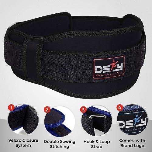 DEFY Weight Lifting Belt Lumbar Support with Neoprene Double Back Belt 5 Inches Wide Gym Training Fitness Exercise Bodybuilding Firm and Comfortable with Back Injury Protection