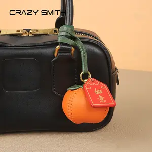 CRAZYSMITH Handmade Genuine Leather Persimmon Cute Fruit Bag Charm Adorable Keychain Accessories For Purse Charms Bag Handbags and Backpacks Gift For Lovers Casual Style