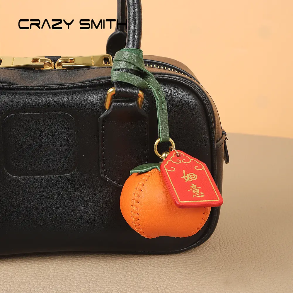 CRAZYSMITH Handmade Genuine Leather Persimmon Cute Fruit Bag Charm Adorable Keyc...
