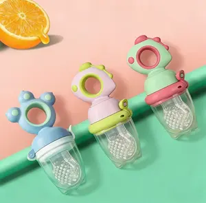 Silicone Fresh Food Feeder & Teething Squishy Toy | Dinosaur Design | BPA/Latex/Lead-Free Silicone Pouches | Oral Muscle Development for Newborn Baby Ages 3–24M | Baby Safe Feeding Toys for Infants Toddlers