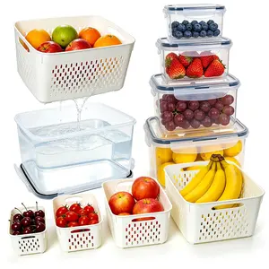 5 Pack Produce Saver Containers for Fridge - Stackable Fridge Organizers and Storage with Removable Colander, Airtight Food Storage Containers for Berry Fruit Vegetable Salad Keep Fresh