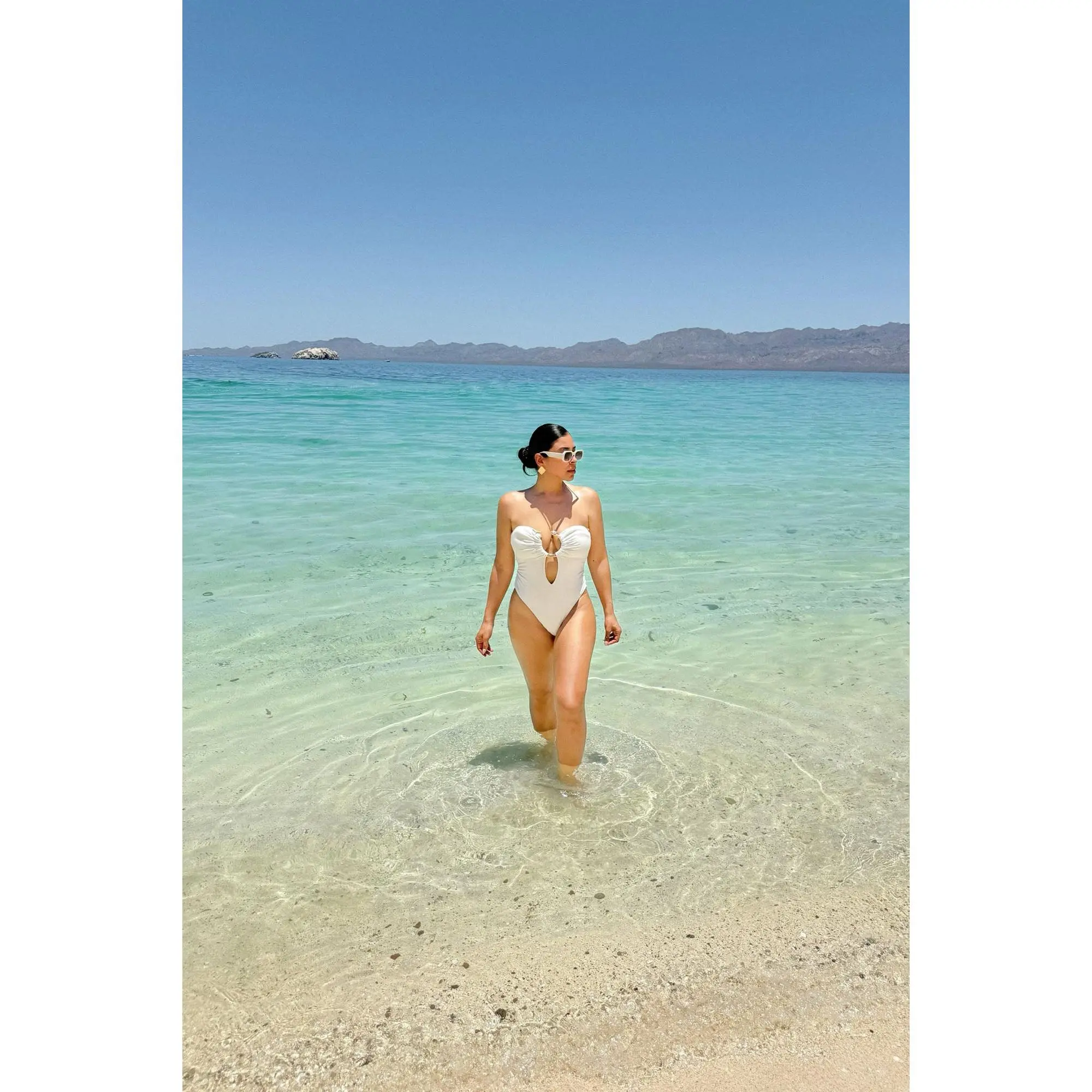 Summer Charm Snake Hardware Strapless 1 Piece Swimsuit - White