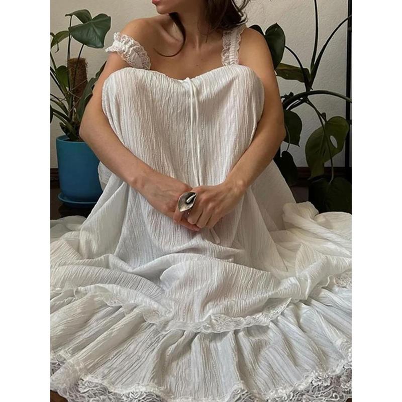 Women's Loose Sleeveless White Long Skirt For Lady Seaside Vacation