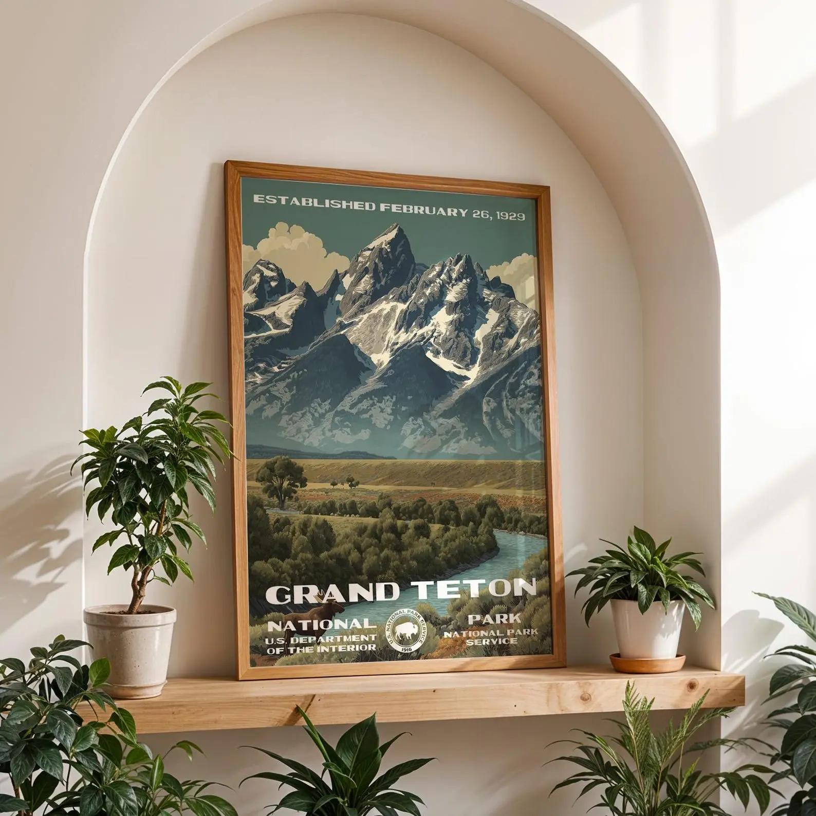 Grand Teton National Park Vintage Glossy Poster, Unframed Vintage Nature Landscape Wall Art