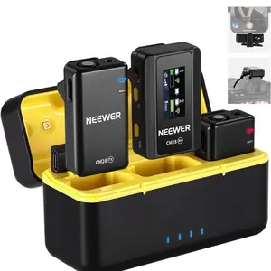 NEEWER CM28 Wireless Lavalier Microphone System with Charging Case, 1 Click Noise Canceling, 4GB Storage for 9Hrs of 48KHz 16 Bit Uncompressed Audio Lapel Mic Compatible with iPhone/Android/PC/Camera
