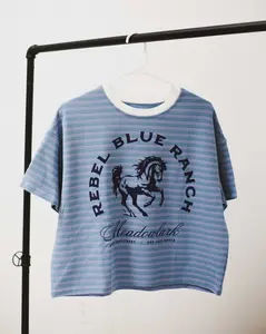 Rebel Blue Ranch Striped Boxy Tee