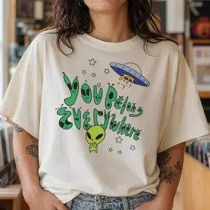 Alien Graphic Tee Women Plus Size UFO Shirt You Belong Everywhere