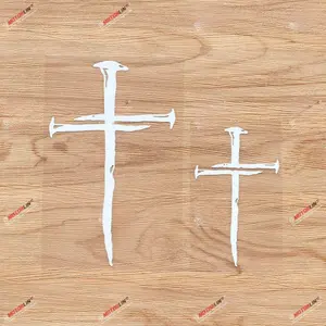 Cross Nails Christian Symbol God Christ Vinyl Decal Sticker - 2 Pack White, 4 Inches, 6 Inches - Distressed No Background for  Boat Laptop