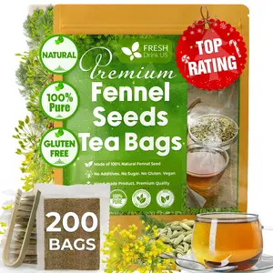 FreshDrinkUS Premium 200 Fennel Tea Bags, 100% Natural & Pure from Fennel Seeds. Fennel Seed Herbal Tea. Fennel Seed Tea. Made with Natural Material Tea Bags. No Sugar, No Caffeine, No Gluten, Vegan. Beverage
