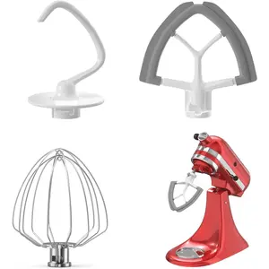 Flex Edge Beater 3 count for  Mixer Attachments and Accessories Compatible with 4.5-5 Quart Tilt- Stand Mixers (K45WW 6-Wire Whip, 4.5-5QT Flat Beater Paddle, 4.5-5QT Dough Hook Attachment)