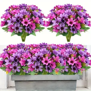 6pcs Artificial Daisy Flower Bouquet, Vibrant & Fake Flowers with Leaves, Durable Plastic Outdoor/indoor Decor