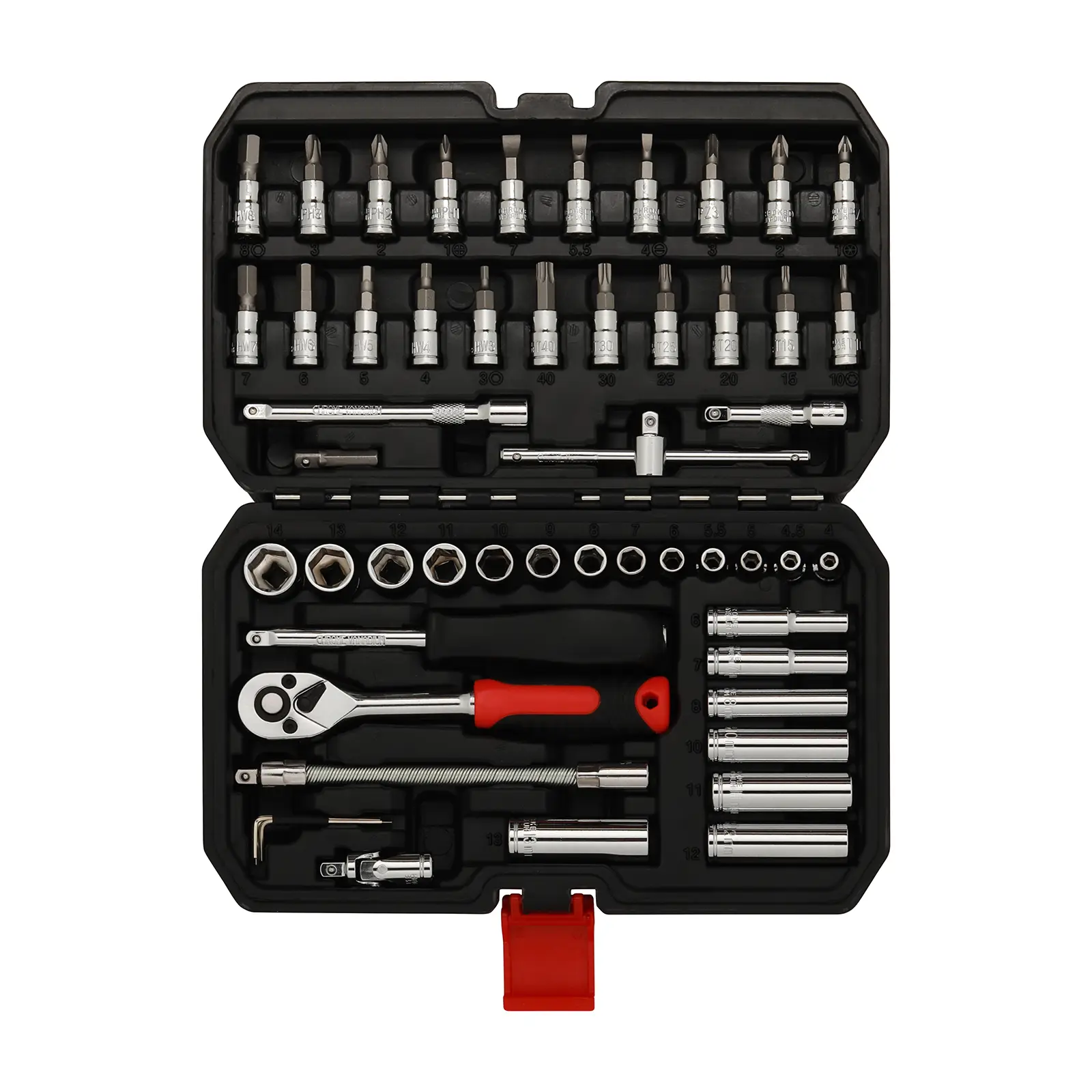 53 Pieces 1/4 inch Drive Socket Ratchet Wrench Tool Set, CR-V&S2, 4-14MM, Torx&Hex Bit Socket Set and Extension Bar for Auto Repairing and Household,